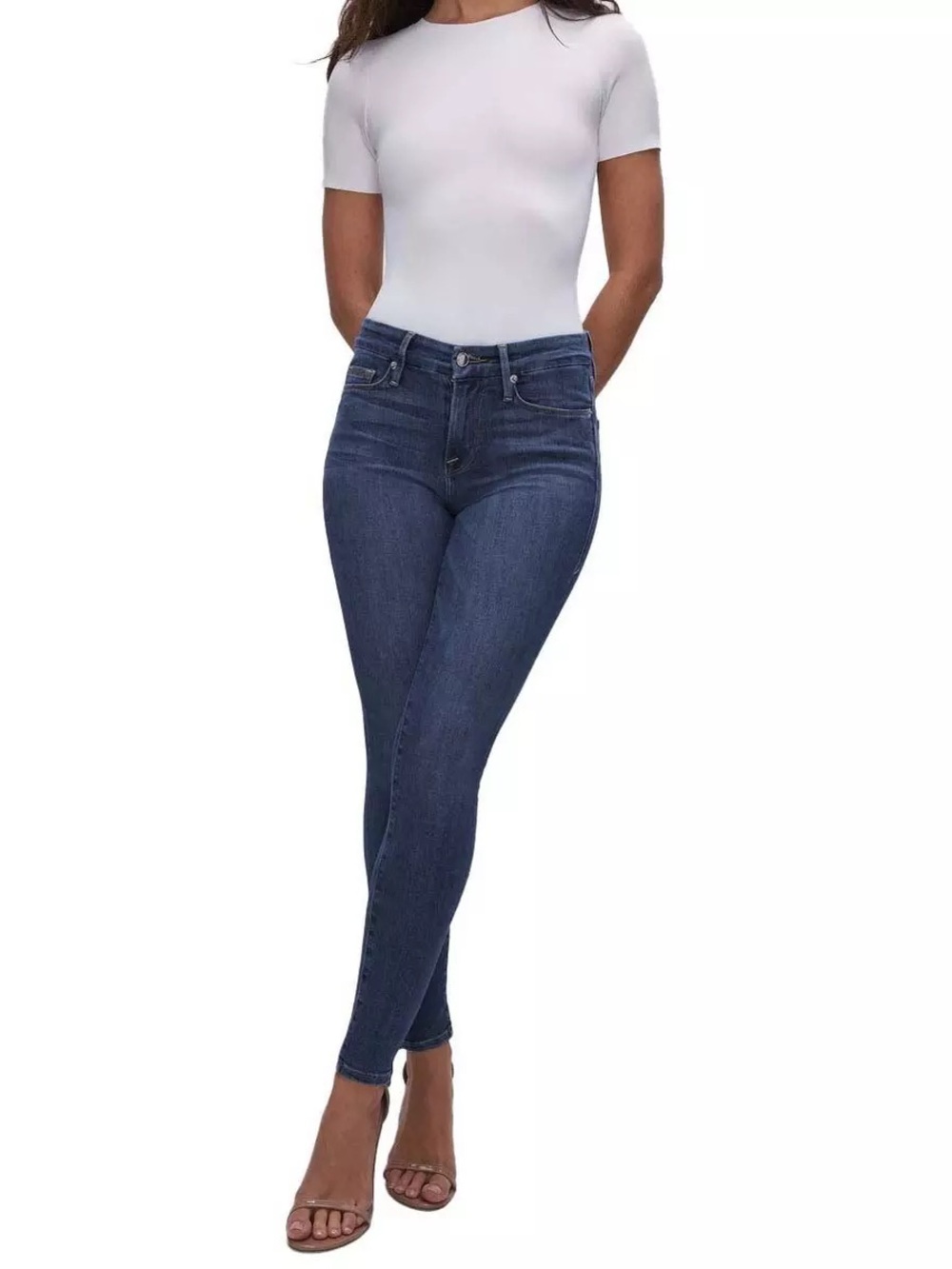Good American Women’s Good Legs Crossover Skinny Jeans Dark Wash Denim Size 8/29